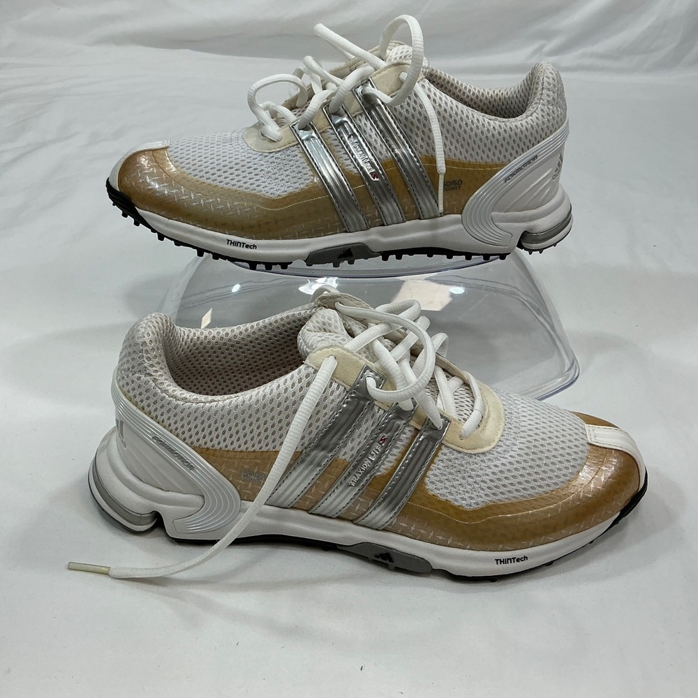 Adidas Traxion Lite Golf Shoes White Tan Silver Womens Size 8 - Picture 7 of 13
